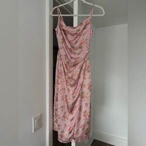 Pink floral slip dress cowl neck